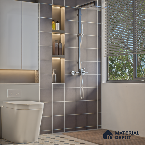 Subway Solid Wall & Floor Tile TL 05270 C Lava Plain Grigio 8 x 8 inch Vitrified Matte Finish - 8 mm | 32 Random Faces | Suitable for Accent / Feature Walls, Bathroom, Kitchen Wall & Backsplashes | Please Expect a Slight Variation of Pattern