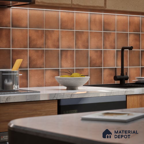 Subway Solid Wall & Floor Tile TL 05270 D Lava Plain Brownie 8 x 8 inch Vitrified Matte Finish - 8 mm | Suitable for Accent / Feature Walls, Bathroom, Kitchen Wall & Backsplashes | Please Expect a Slight Variation of Pattern