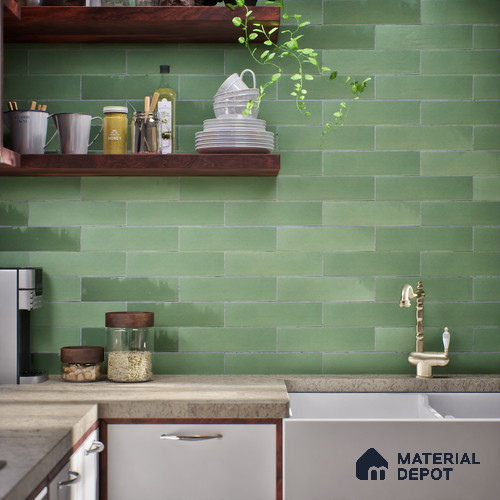 Subway Solid Wall Tile TL 05230 B Sheen Fern Olive 12 x 3 inch Vitrified Matte Finish - 8 mm | 21 Random Faces | Suitable for Accent / Feature Walls, Bathroom, Kitchen Wall & Backsplashes