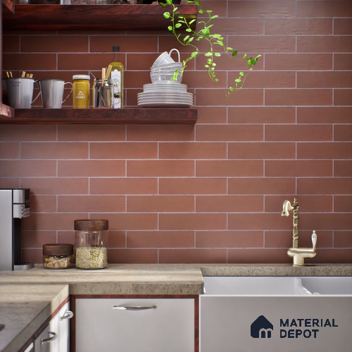 Subway Solid Wall Tile TL 05230 Sheen Teracotta 12 x 3 inch Vitrified Matte Finish - 8 mm | 21 Random Faces | Suitable for Accent / Feature Walls, Bathroom, Kitchen Wall & Backsplashes