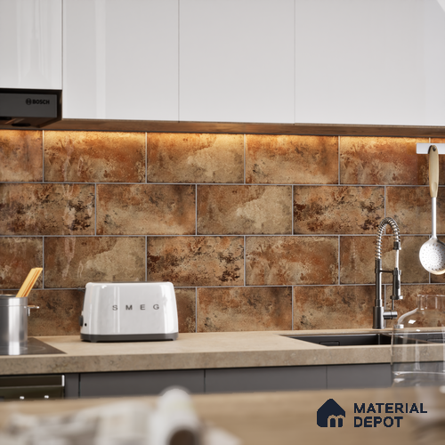 Subway Stone Wall Tile TL 05239 B Relics Blitz Bistre 12 x 6 inch Vitrified Glossy Finish - 8 mm | 56 Random Faces | Suitable for Accent / Feature Walls, Bathroom, Kitchen Wall & Backsplashes