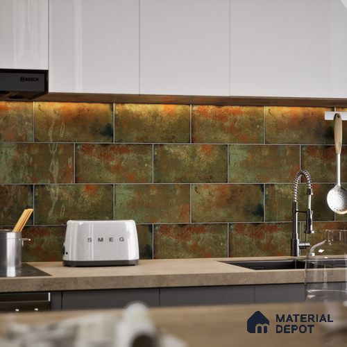 Subway Stone Wall Tile TL 05239 C Relics Mint 12 x 6 inch Vitrified Glossy Finish - 8 mm | 56 Random Faces | Suitable for Accent / Feature Walls, Bathroom, Kitchen Wall & Backsplashes