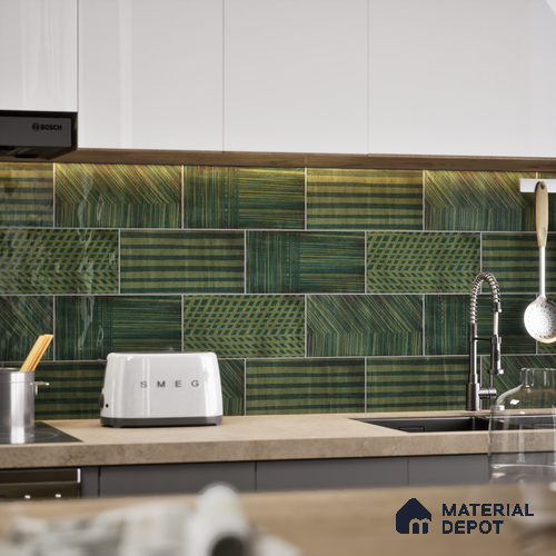 Subway Wall Tile TL 05236 N Coastal Coatings Foliage Decor 12 x 6 inch Vitrified Glossy Finish - 8 mm | 12 Random Faces | Suitable for Accent / Feature Walls, Bathroom, Kitchen Wall & Backsplashes