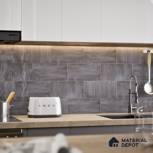 Subway Wall Tile TL 05236 Coastal Coatings Base 1 Lumber Grey 12 x 6 inch Vitrified Glossy Finish - 8 mm | 12 Random Faces | Suitable for Accent / Feature Walls, Bathroom, Kitchen Wall & Backsplashes