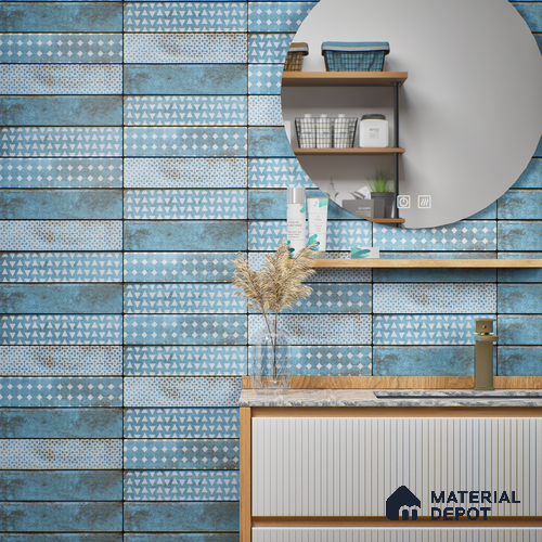 Subway Wall & Floor Tile TL 05232 B Colombiana Cerulean Blue Decor 12 x 3 inch Vitrified Matte Finish - 8 mm | 20 Random Faces | Suitable for Accent / Feature Walls, Bathroom, Kitchen Wall & Backsplashes