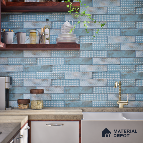 Subway Wall & Floor Tile TL 05232 B Colombiana Cerulean Blue Decor 12 x 3 inch Vitrified Matte Finish - 8 mm | 20 Random Faces | Suitable for Accent / Feature Walls, Bathroom, Kitchen Wall & Backsplashes