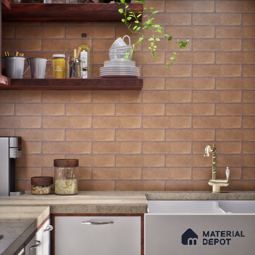 Subway Wall & Floor Tile TL 05232 E Colombiana Burnt Umber Base 12 x 3 inch Vitrified Matte Finish - 8 mm | 20 Random Faces | Suitable for Accent / Feature Walls, Bathroom, Kitchen Wall & Backsplashes