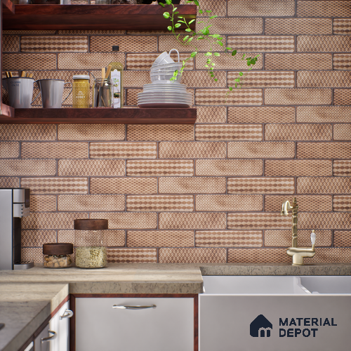 Subway Wall & Floor Tile TL 05232 F Colombiana Burnt Umber Decor 12 x 3 inch Vitrified Matte Finish - 8 mm | 20 Random Faces | Suitable for Accent / Feature Walls, Bathroom, Kitchen Wall & Backsplashes