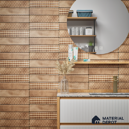 Subway Wall & Floor Tile TL 05232 F Colombiana Burnt Umber Decor 12 x 3 inch Vitrified Matte Finish - 8 mm | 20 Random Faces | Suitable for Accent / Feature Walls, Bathroom, Kitchen Wall & Backsplashes