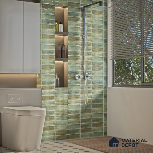 Subway Wall Tile TL 06162 B Harbor Mint Frost 9 x 3 inch Ceramic Glossy Finish - 10 mm | 68 Random Design | Suitable for Accent / Feature Walls, Bathroom, Kitchen Wall & Backsplashes
