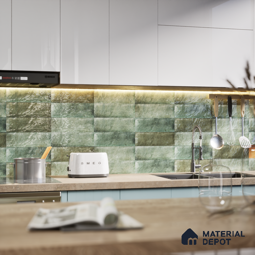 Subway Wall Tile TL 06162 B Harbor Mint Frost 9 x 3 inch Ceramic Glossy Finish - 10 mm | 68 Random Design | Suitable for Accent / Feature Walls, Bathroom, Kitchen Wall & Backsplashes