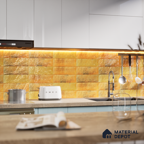 Subway Wall Tile TL 06162 C Harbor Sunny Maize 9 x 3 inch Ceramic Glossy Finish - 10 mm | 68 Random Design | Suitable for Accent / Feature Walls, Bathroom, Kitchen Wall & Backsplashes