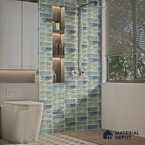 Subway Wall Tile TL 06162 D Harbor Polar Azure 9 x 3 inch Ceramic Glossy Finish - 10 mm | 68 Random Design | Suitable for Accent / Feature Walls, Bathroom, Kitchen Wall & Backsplashes