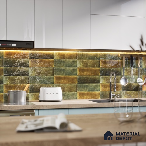 Subway Wall Tile TL 06162 E Harbor Zen Jade 9 x 3 inch Ceramic Glossy Finish - 10 mm | 68 Random Design | Suitable for Accent / Feature Walls, Bathroom, Kitchen Wall & Backsplashes