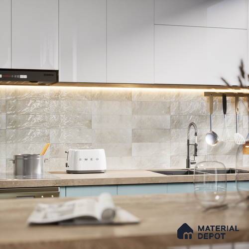Subway Wall Tile TL 06162 F Harbor Misty Pearl 9 x 3 inch Ceramic Glossy Finish - 10 mm | 68 Random Design | Suitable for Accent / Feature Walls, Bathroom, Kitchen Wall & Backsplashes