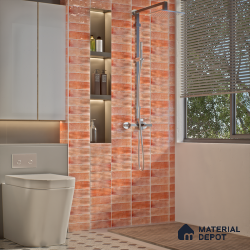 Subway Wall Tile TL 06162 Harbor Coral Glow 9 x 3 inch Ceramic Glossy Finish - 10 mm | 68 Random Design | Suitable for Accent / Feature Walls, Bathroom, Kitchen Wall & Backsplashes