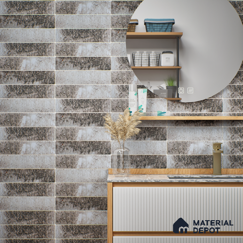 Subway Wall & Floor Tile TL 05228 Curve Edge Interstellar Black Current 12 x 3 inch Vitrified Matte Finish - 8 mm | 21 Random Faces | Suitable for Accent / Feature Walls, Bathroom, Kitchen Wall & Backsplashes