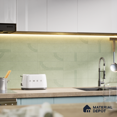 Subway Wall Tile TL 05976 B Opal Mint Plain 225 x 75 mm Vitrified Matte Finish - 9 mm | Suitable For Bathroom, Kitchen | 2 mm Spacer is Mandatory
