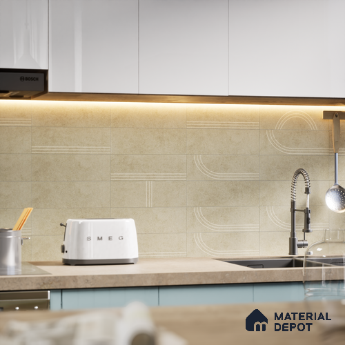 Subway Wall Tile TL 05977 Opal Olive Decor 225 x 75 mm Vitrified Glue Matte Finish - 9 mm | Suitable For Bathroom, Kitchen | 2 mm Spacer is Mandatory