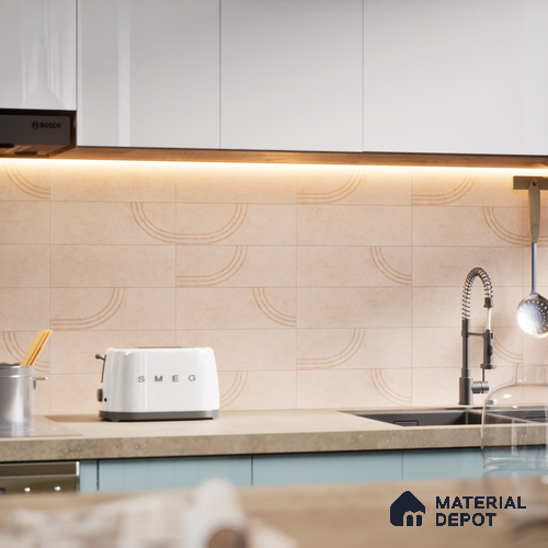 Subway Wall Tile TL 05980 Opal Tan Decor 225 x 75 mm Vitrified Glue Matte Finish - 9 mm | Suitable For Bathroom, Kitchen | 2 mm Spacer is Mandatory