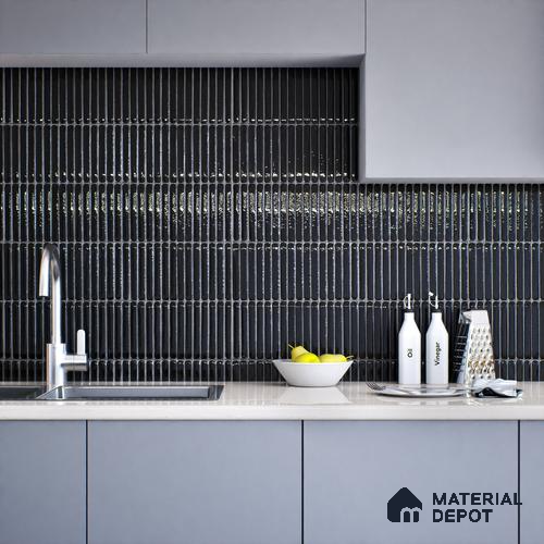 Subway Wall Tile TL 05850 B Tones Jet Noir 2 ft x 1 ft Ceramic Glossy Finish - 9 mm | Suitable for Bathroom, Kitchen & Backsplashes | Please Expect a Slight Variation of Pattern