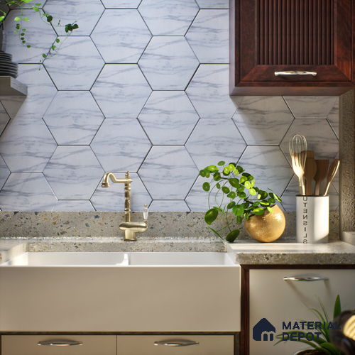 Subway Wall & Floor Tile TL 05274 C Hexalite Black Ice 10 x 9 inch (250x220 mm) Vitrified Matte Finish - 8 mm | Suitable for Living Room, Accent / Feature Walls, Bathroom, Kitchen Wall & Backsplashes