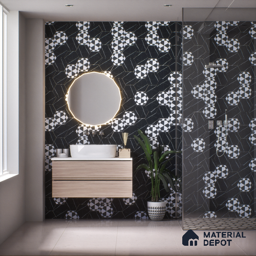 Subway Wall & Floor Tile TL 05274 D Hexalite Black Ice 10 x 9 inch (250x220 mm) Vitrified Matte Finish - 8 mm | Random Design | Suitable for Living Room, Accent / Feature Walls, Bathroom, Kitchen Wall & Backsplashes