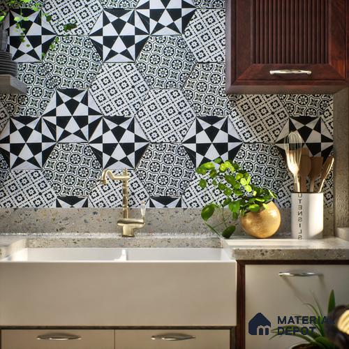 Subway Wall & Floor Tile TL 05274 Hexalite Black Ice Decor 10 x 9 inch (250x220 mm) Vitrified Matte Finish - 8 mm | Random Design | Suitable for Living Room, Accent / Feature Walls, Bathroom, Kitchen Wall & Backsplashes