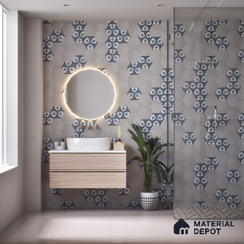 Hexagonal Wall & Floor Tile TL 05272 Hexalite Cinder Smoke Base 10 x 9 inch (250x220 mm) Vitrified Matte Finish - 8 mm | Suitable for Living Room, Accent / Feature Walls, Bathroom, Kitchen Wall & Backsplashes
