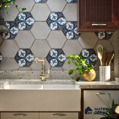 Hexagonal Wall & Floor Tile TL 05272 Hexalite Cinder Smoke Base 10 x 9 inch (250x220 mm) Vitrified Matte Finish - 8 mm | Suitable for Living Room, Accent / Feature Walls, Bathroom, Kitchen Wall & Backsplashes