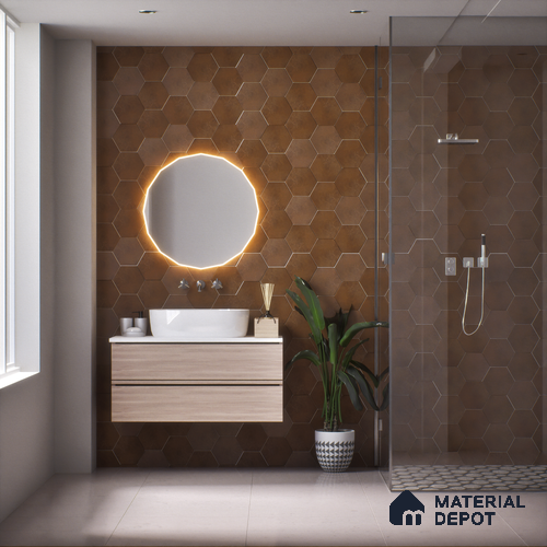 Hexagonal Wall & Floor Tile TL 05275 B Hexalite Caramel 10 x 9 inch (250x220 mm) Vitrified Matte Finish - 8 mm | Suitable for Living Room, Accent / Feature Walls, Bathroom, Kitchen Wall & Backsplashes