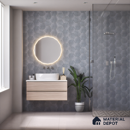 Hexagonal Wall & Floor Tile TL 05275 E Hexalite Grigio 10 x 9 inch (250x220 mm) Vitrified Matte Finish - 8 mm | Suitable for Living Room, Accent / Feature Walls, Bathroom, Kitchen Wall & Backsplashes