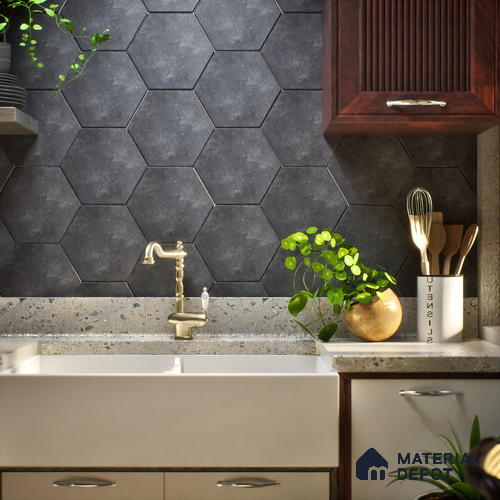 Hexagonal Wall & Floor Tile TL 05275 F Hexalite Vanta 10 x 9 inch (250x220 mm) Vitrified Matte Finish - 8 mm | Suitable for Living Room, Accent / Feature Walls, Bathroom, Kitchen Wall & Backsplashes