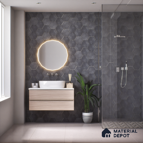 Hexagonal Wall & Floor Tile TL 05275 F Hexalite Vanta 10 x 9 inch (250x220 mm) Vitrified Matte Finish - 8 mm | Suitable for Living Room, Accent / Feature Walls, Bathroom, Kitchen Wall & Backsplashes