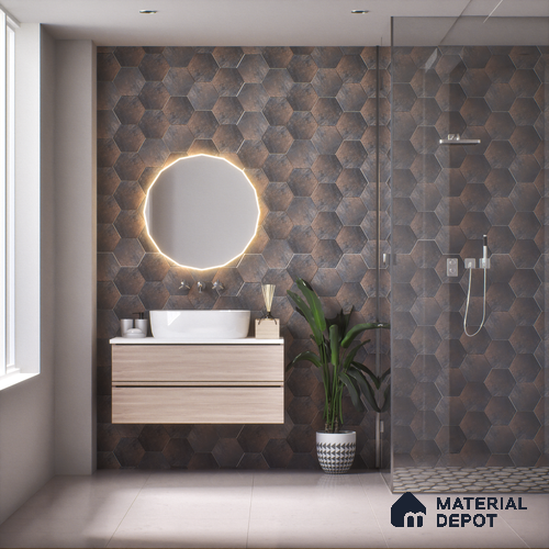 Hexagonal Wall & Floor Tile TL 05275 G Hexalite Charcoal 10 x 9 inch (250x220 mm) Vitrified Matte Finish - 8 mm | Suitable for Living Room, Accent / Feature Walls, Bathroom, Kitchen Wall & Backsplashes