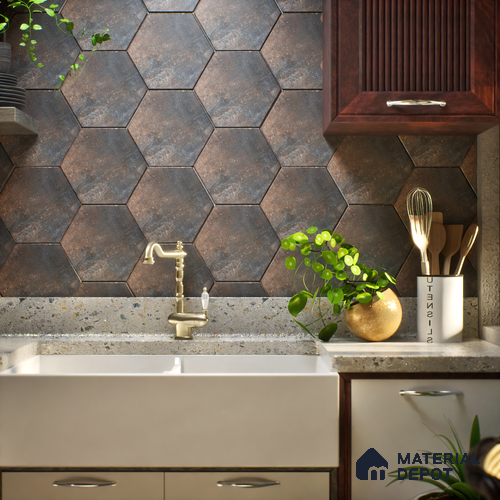 Hexagonal Wall & Floor Tile TL 05275 G Hexalite Charcoal 10 x 9 inch (250x220 mm) Vitrified Matte Finish - 8 mm | Suitable for Living Room, Accent / Feature Walls, Bathroom, Kitchen Wall & Backsplashes