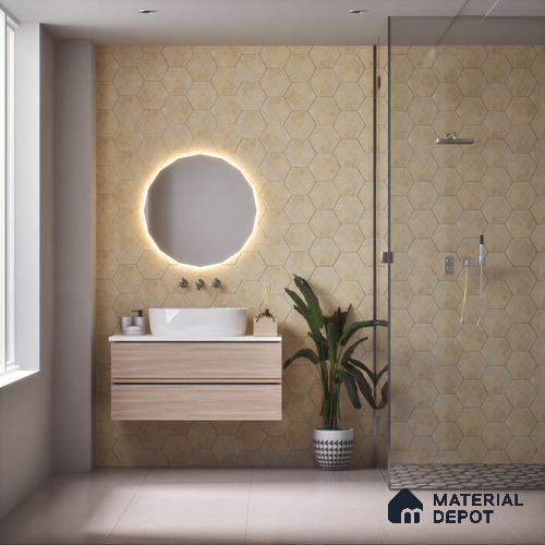 Hexagonal Wall & Floor Tile TL 05275 Hexalite Cocoa 10 x 9 inch (250x220 mm) Vitrified Matte Finish - 8 mm | 20 Random Faces | Suitable for Living Room, Accent / Feature Walls, Bathroom, Kitchen Wall & Backsplashes