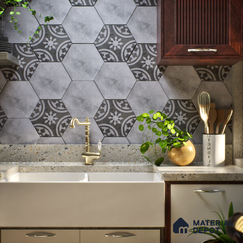Subway Wall & Floor Tile TL 05271 B Hexalite Grana Grey Decor 10 x 9 inch (250x220 mm) Vitrified Matte Finish - 8 mm | Random Design | Suitable for Living Room, Accent / Feature Walls, Bathroom, Kitchen Wall & Backsplashes