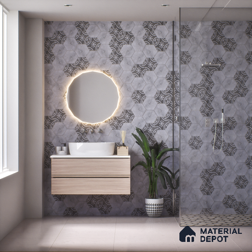 Subway Wall & Floor Tile TL 05271 B Hexalite Grana Grey Decor 10 x 9 inch (250x220 mm) Vitrified Matte Finish - 8 mm | Random Design | Suitable for Living Room, Accent / Feature Walls, Bathroom, Kitchen Wall & Backsplashes