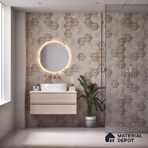 Hexagonal Wall & Floor Tile TL 05271 C Hexalite Grana Latte Base 10 x 9 inch (250x220 mm) Vitrified Matte Finish - 8 mm | Suitable for Living Room, Accent / Feature Walls, Bathroom, Kitchen Wall & Backsplashes