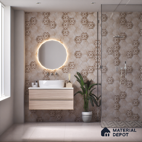 Subway Wall & Floor Tile TL 05271 D Hexalite Grana Latte Decor 10 x 9 inch (250x220 mm) Vitrified Matte Finish - 8 mm | Random Design | Suitable for Living Room, Accent / Feature Walls, Bathroom, Kitchen Wall & Backsplashes