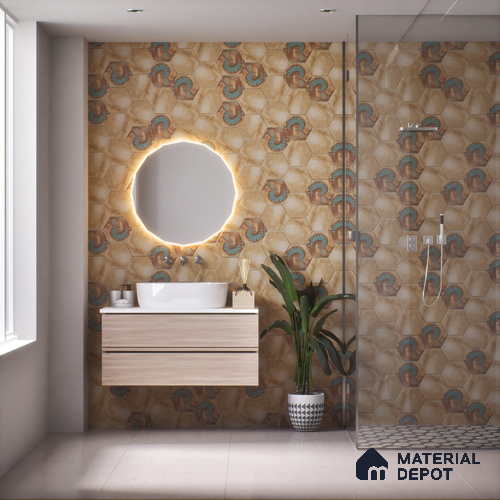 Hexagonal Wall & Floor Tile TL 05273 B Hexalite Miles Espresso Decor 10 x 9 inch (250x220 mm) Vitrified Matte Finish - 8 mm | Random Design | Suitable for Living Room, Accent / Feature Walls, Bathroom, Kitchen Wall & Backsplashes
