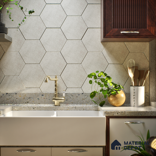 Subway Wall & Floor Tile TL 05277 D Hexalite Weaved Mushroom 10 x 9 inch (250x220 mm) Vitrified Matte Finish - 8 mm | Suitable for Accent / Feature Walls, Bathroom, Kitchen Wall & Backsplashes