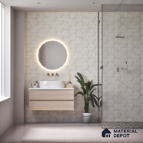 Subway Wall & Floor Tile TL 05277 D Hexalite Weaved Mushroom 10 x 9 inch (250x220 mm) Vitrified Matte Finish - 8 mm | Suitable for Accent / Feature Walls, Bathroom, Kitchen Wall & Backsplashes