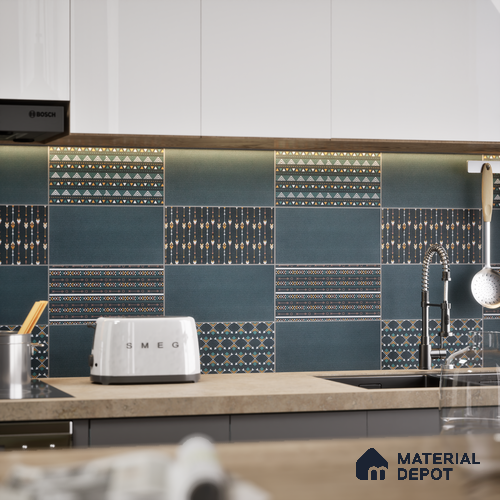 Subway Wall & Floor Tile TL 05235 D Lines & Layers Navy Blue Decor 12 x 6 inch Vitrified Matte Finish - 8 mm | 8 Random Faces | Suitable for Accent / Feature Walls, Bathroom, Kitchen Wall & Backsplashes