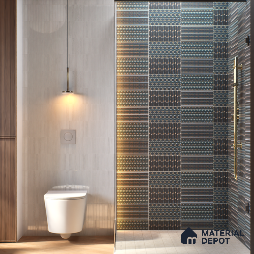Subway Wall & Floor Tile TL 05235 D Lines & Layers Navy Blue Decor 12 x 6 inch Vitrified Matte Finish - 8 mm | 8 Random Faces | Suitable for Accent / Feature Walls, Bathroom, Kitchen Wall & Backsplashes