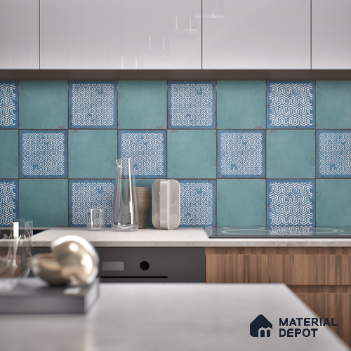 Subway Moroccan Wall & Floor Tile TL 05269 B Mythos Navia Azul Decor 8 x 8 inch Vitrified Matte Finish - 8 mm | 12 Random Faces | Suitable for Accent / Feature Walls, Bathroom, Kitchen Wall & Backsplashes | Please Expect a Slight Variation of Pattern