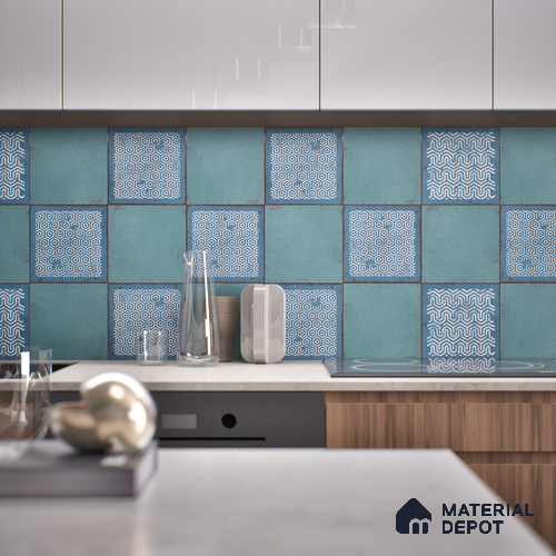 Subway Wall & Floor Tile TL 05269 Mythos Navia Azul Plain 8 x 8 inch Vitrified Matte Finish - 8 mm | 12 Random Faces | Suitable for Accent / Feature Walls, Bathroom, Kitchen Wall & Backsplashes | Please Expect a Slight Variation of Pattern