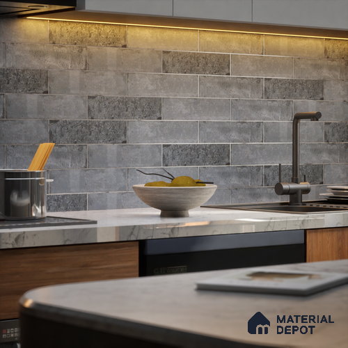 Subway Wall & Floor Tile TL 05227 B Urbanto Base Grey 12 x 3 inch Vitrified Matte Finish - 8 mm | 36 Random Faces | Suitable for Accent / Feature Walls, Bathroom, Kitchen Wall & Backsplashes