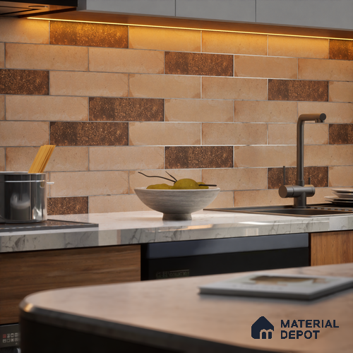 Subway Wall & Floor Tile TL 05227 C Urbanto Base Beige 12 x 3 inch Vitrified Matte Finish - 8 mm | 36 Random Faces | Suitable for Accent / Feature Walls, Bathroom, Kitchen Wall & Backsplashes